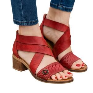 Casta Strappy Block Heel Red Sandal Size EU 40/ US 9 Portugal